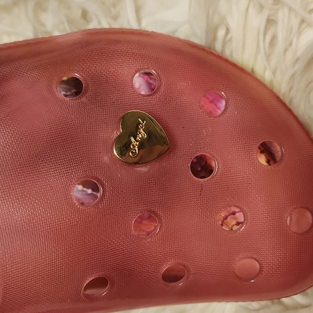 Pink irredesent Crocs Clogs with Heart Charms - Picture 3 of 4